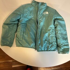 The North Face Kids Teal Puffer Jacket, reversible size 6T